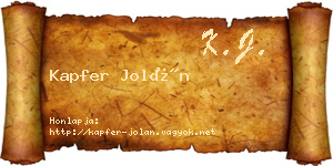 Kapfer Jolán névjegykártya
